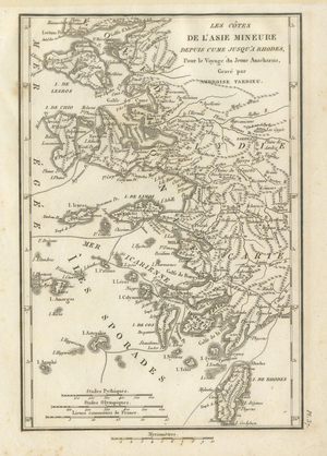 Antique Map of Asia Minor Coast and Greek Islands from Ambroise Tardieu, 1825