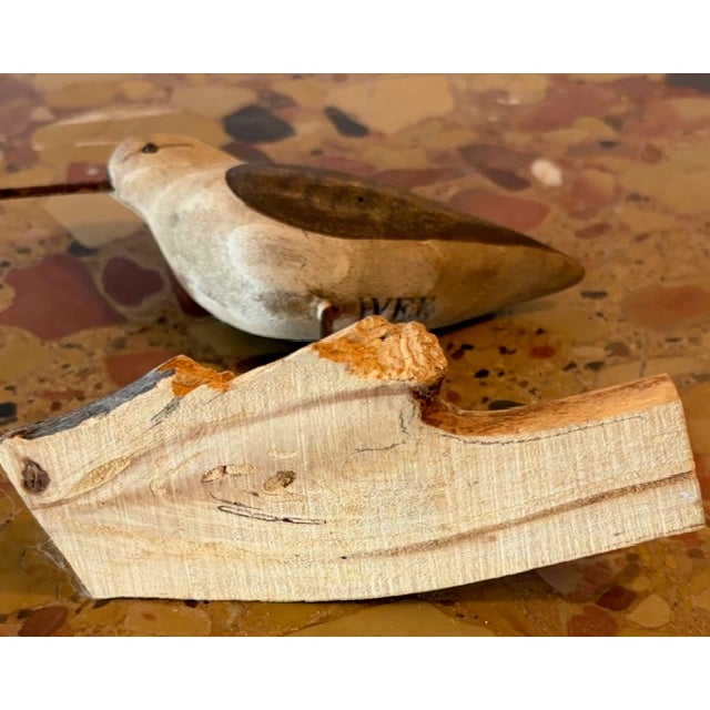 Vintage Hand Carved and Painted Wooden Shorebird, Folk Art, Signed Wek For Sale In New York - Image 6 of 7