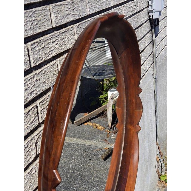 1920 Regency Style Solid Walnut Handmade American Round Mirror. For Sale - Image 13 of 16