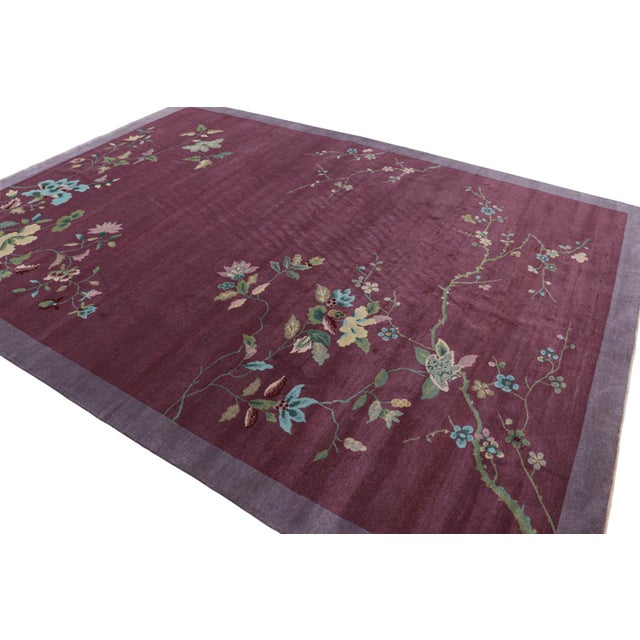 Rug & Kilim Rug & Kilim’s Chinese Art Deco Style Rug in Purple With Colorful Floral Patterns For Sale - Image 4 of 8