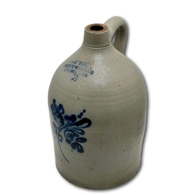 Excellent Antique American Blue Flower Decorated 2 Gallon Jug by New York Stoneware Company Fort Edwards - Circa Mid 1800s For Sale - Image 10 of 18