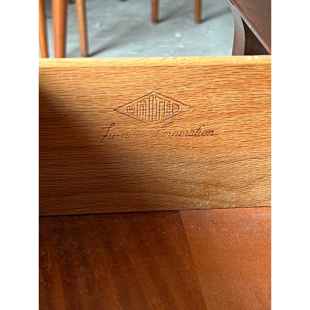 United Furniture Corporation Mid Century Brass and Walnut Nine Drawer Dresser For Sale - Image 4 of 5