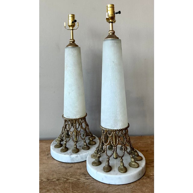 Vintage Regency Alabaster Lamps - A Pair For Sale In West Palm - Image 6 of 7