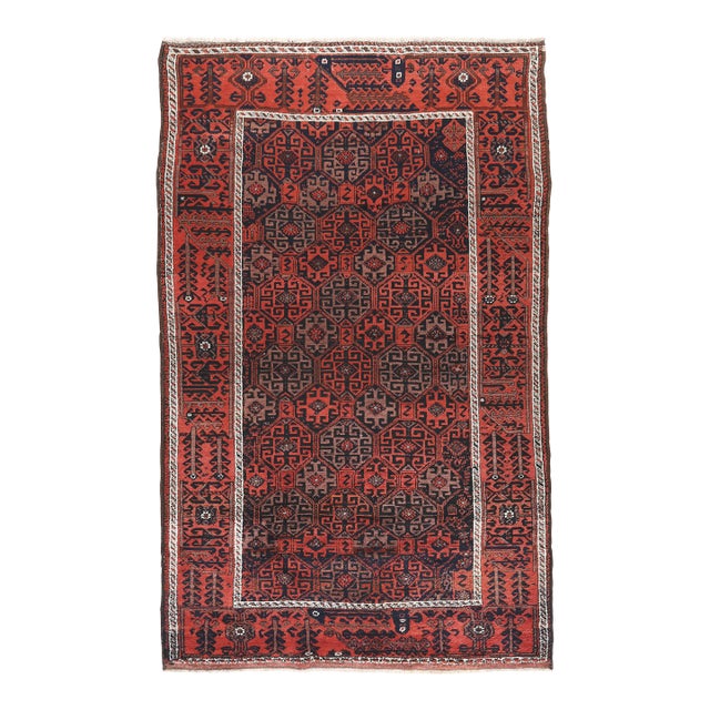 Antique Beluch Rug With Natural Dyes Geometric Medallion Field Circa Early 20th Century For Sale