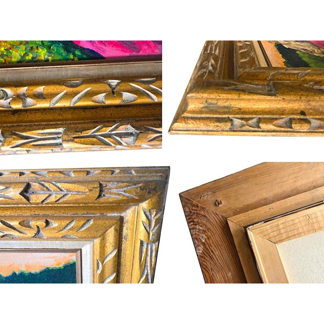 Wood 1991 Painting in Carved Giltwood Frame, "Harvest", Signed For Sale - Image 7 of 11