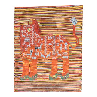 Late 20th Century Persian Lion Textile Kilim Textile Art For Sale