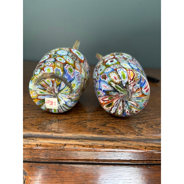 Italian Fratelli Toso Murano Millefiori Double Handled Glass Vases- A Pair For Sale - Image 3 of 10