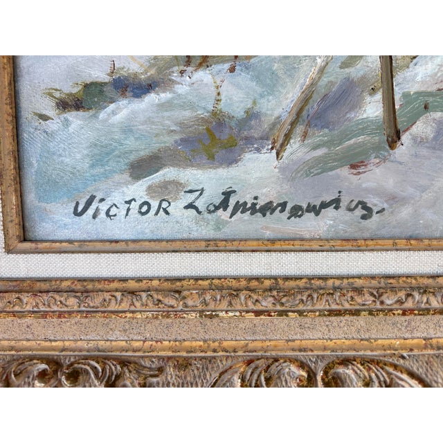 Mid-Century Modern Victor Zolnierowicz, Winter Landscape, 1950s, Large Oil Painting on Canvas, Framed For Sale - Image 3 of 10