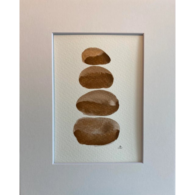 "Sunstones" Original contemporary watercolor painting on paper of river rocks. Signed and matted ready to frame.