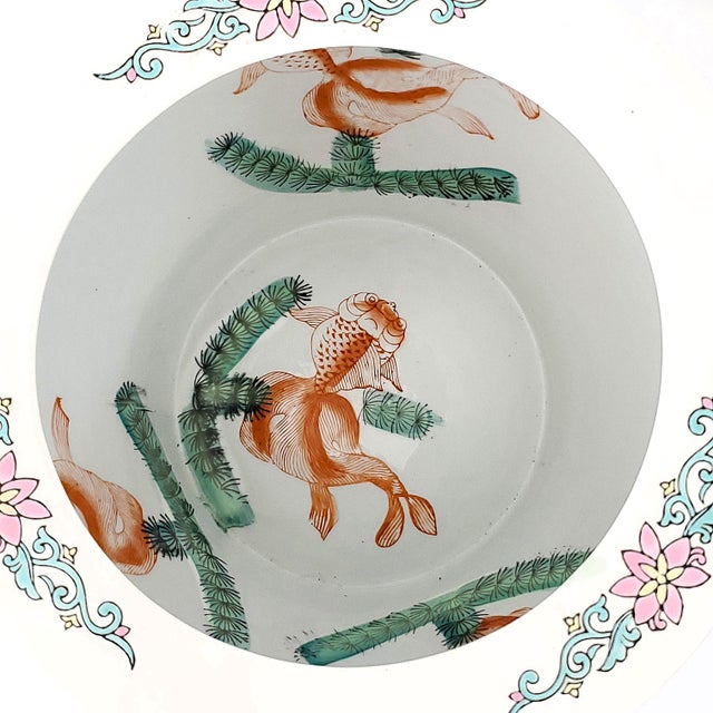 Mid 20th Century Chinese Goldfish Fishbowl Planter & Wood Stand For Sale - Image 5 of 10