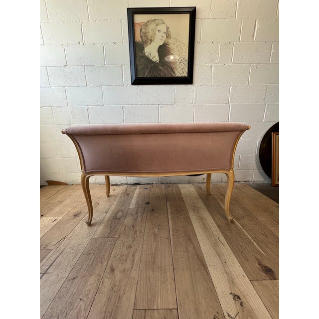 Hollywood Regency Louis XV Style Washed Caned Loveseat Serpentine Frame For Sale - Image 11 of 11