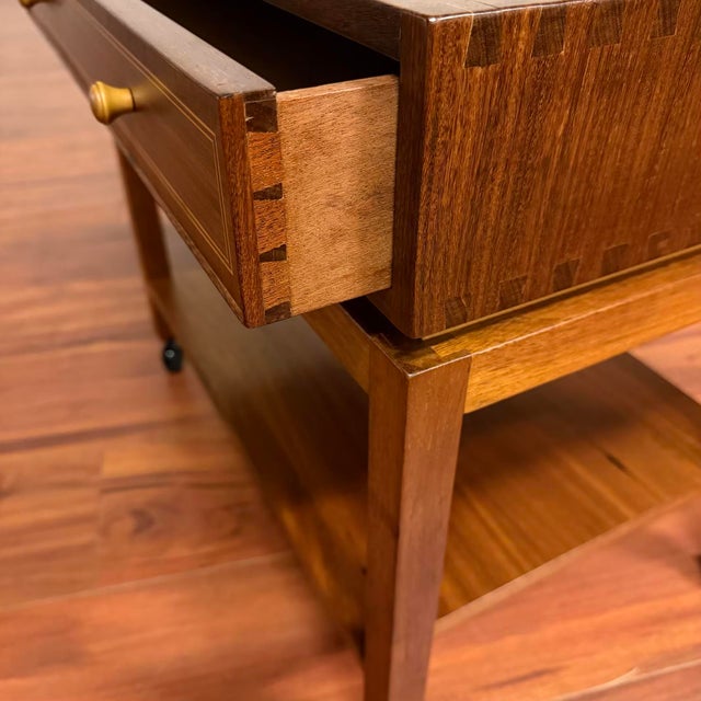 Mid-Century Modern Vintage Mid-Century Rolling End Table Nightstand With Finger Jointed Case For Sale - Image 3 of 7