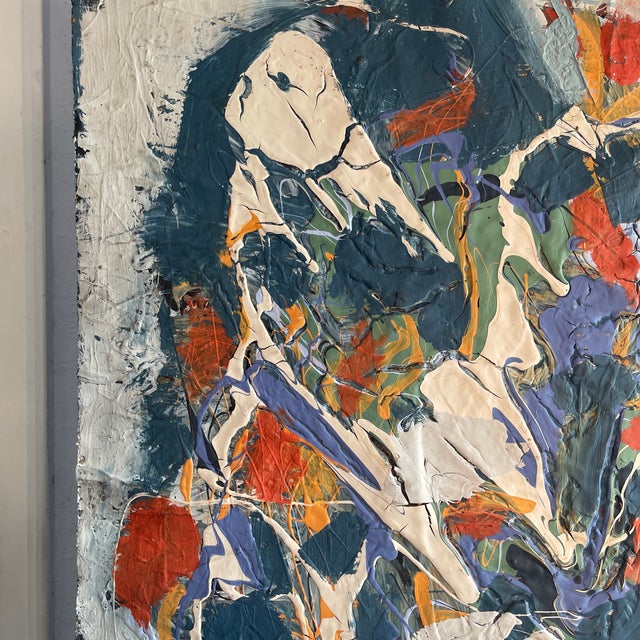 Royal Blue Mid Century Modern Style John Frates , Monumental Abstract Expressionist Painting - Two Figures in a Landscape For Sale - Image 8 of 9