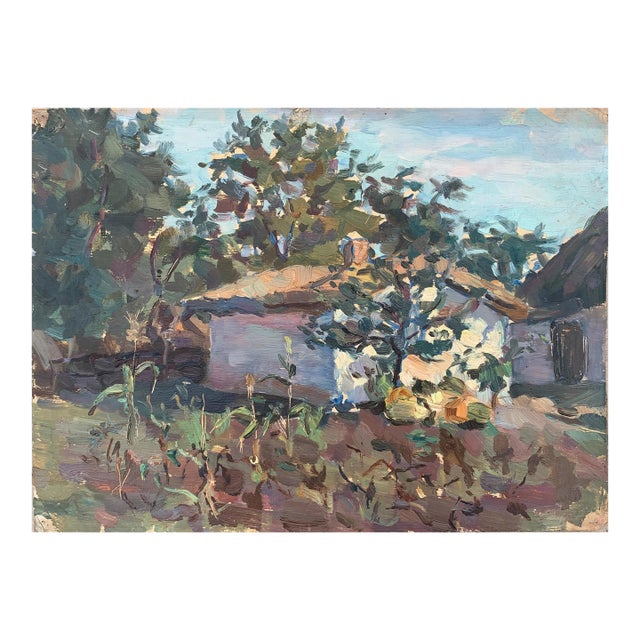 Vintage Ukrainian Impressionist Oil Painting, Rural Landscape, 1956 23-31 For Sale