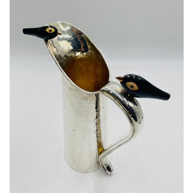 Silver 1980s Rare Emilia Castillo Silver-Plated Pitcher With Onyx & Jasper Birds For Sale - Image 8 of 18