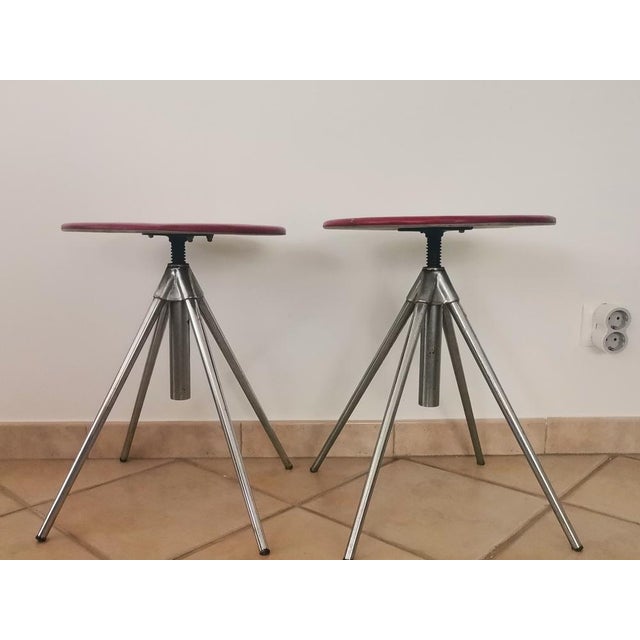 Mid-Century Modern Set of German Red Leather Swivel Filigree Rotating Stools attributed to Hailo 1960s For Sale - Image 3 of 18