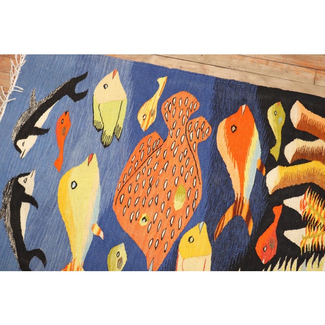 Late 20th Century Late 20th Century Zabihi Collection European Kilim Fish Motif - 2'10" x 3'8" For Sale - Image 5 of 5