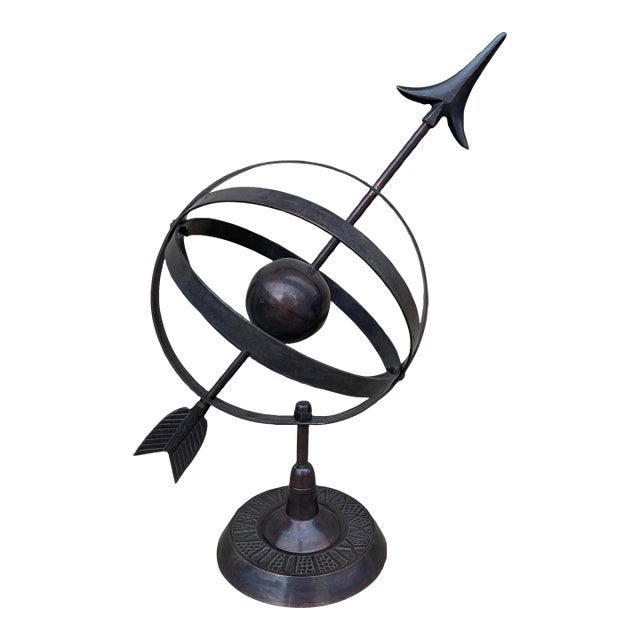 Late 20th Century English Country Iron Bronze Garden Armillary Sundial For Sale