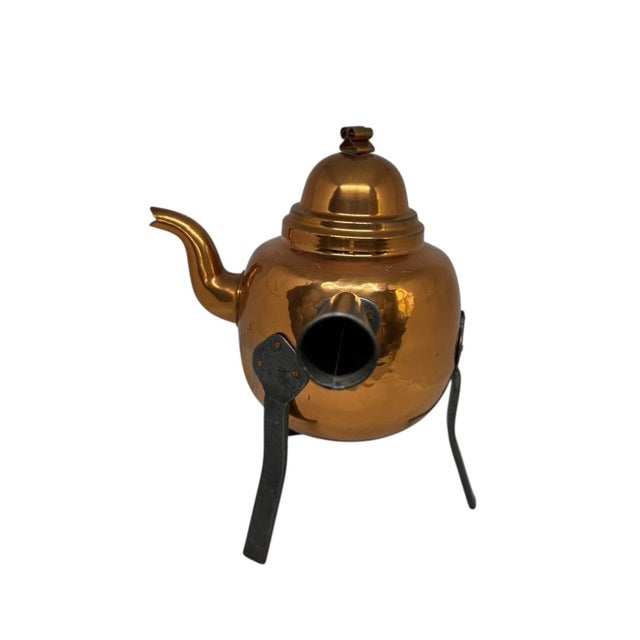 Early 20th Century Swedish Copper Teapot Hand-Forged Hammered Finish Tin Lining Three Iron Legs. Origin: Handmade in...