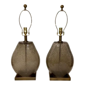 Currey & Co. Modern Smoked Bubble Glass Table Lamps Pair Prototypes
