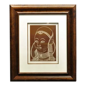 1980s Lester Hines Turkano Woman Africa Signed Fine Art Linocut Framed