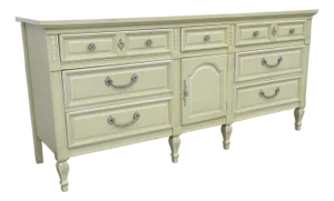 Mid 20th Century Dixie French Shabby Chic Painted Long Dresser Bathroom Vanity Tv Console 6223