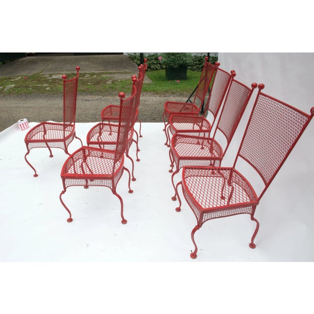 Mid-Century Modern Red Mid Century Woodard Metal Dining Chairs - Set of 8 For Sale - Image 3 of 13