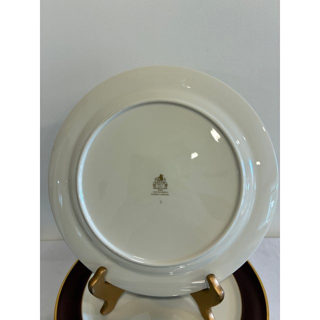 Vintage Pickard Fine China Dinner Plates, Set of 8, Burgundy & Gold Band For Sale - Image 10 of 11