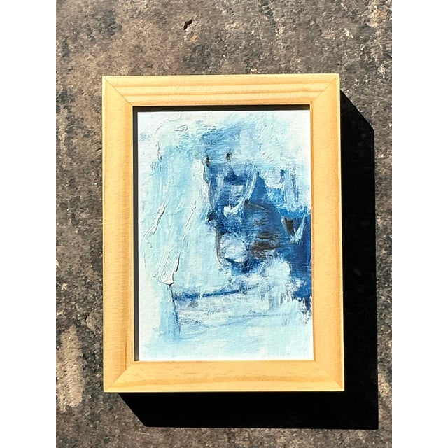 This captivating original abstract oil painting on board is a masterful display of late 20th-century gestural...