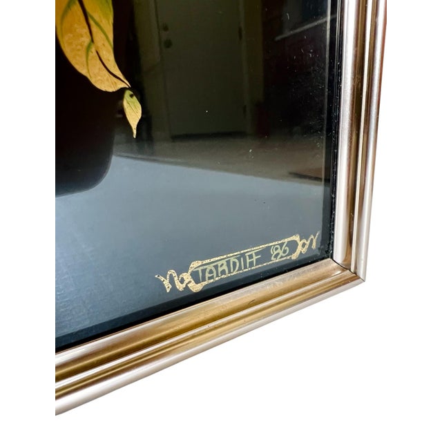 Black Chinoiserie LaBarge Verre Églomisé Black and Gold Mirror, 1986 For Sale - Image 8 of 12