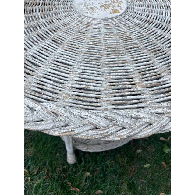 Antique Round Woven Wicker Table For Sale - Image 4 of 8