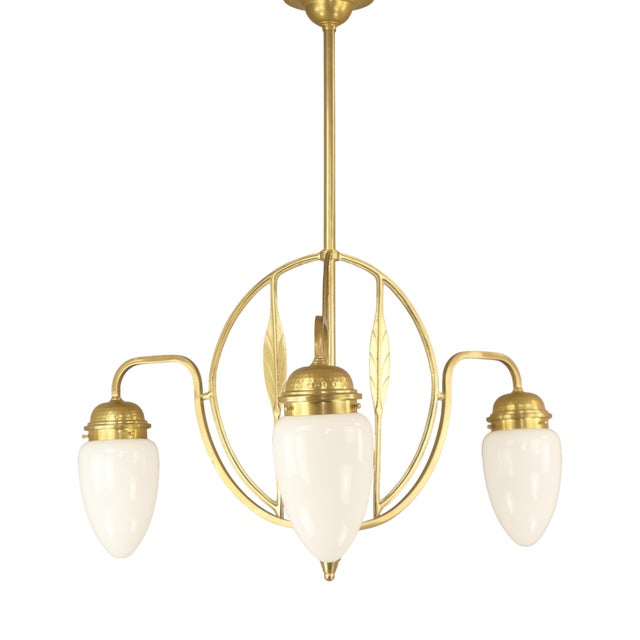 Art Deco Opal Screen Chandelier from Wiener Werkstätte, 1920s For Sale