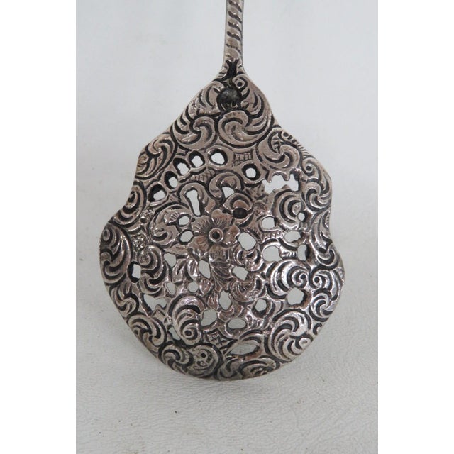 Mid 20th Century Italy Ornate Silvertone Straining Spoon Decorative Floral Cherub Motif 5143b For Sale - Image 5 of 12