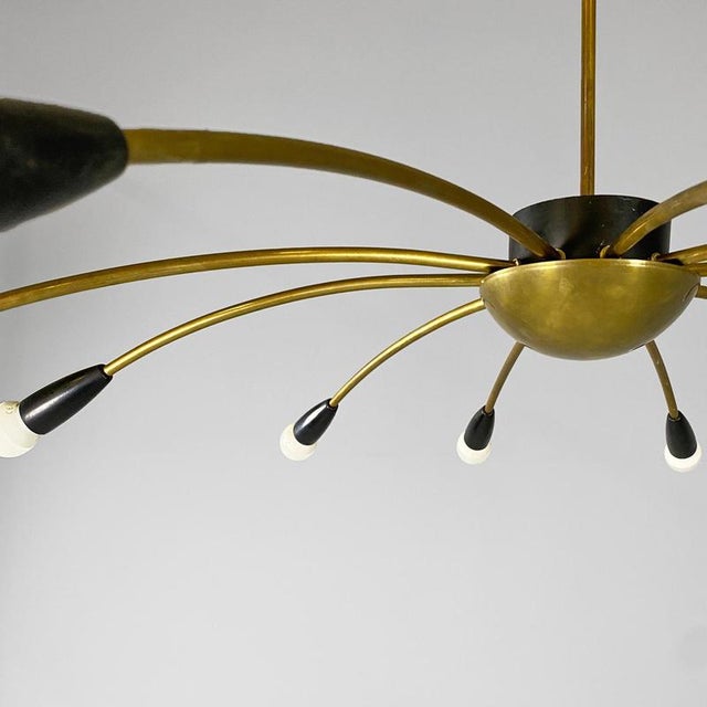 Gold Mid-Century Italian Modern Ten Lights Brass Sputnik Chandelier, 1950s For Sale - Image 8 of 17