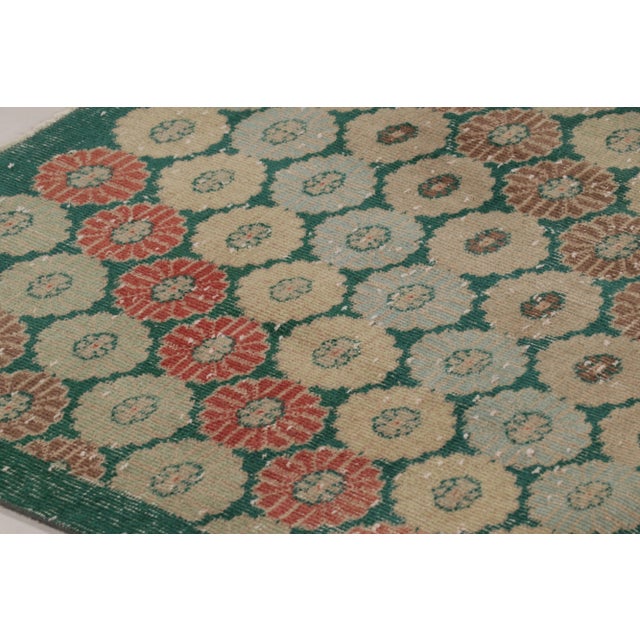 Traditional Vintage Distressed Rug in Green With Polychromatic Floral Patterns - Rug & Kilim For Sale - Image 3 of 8