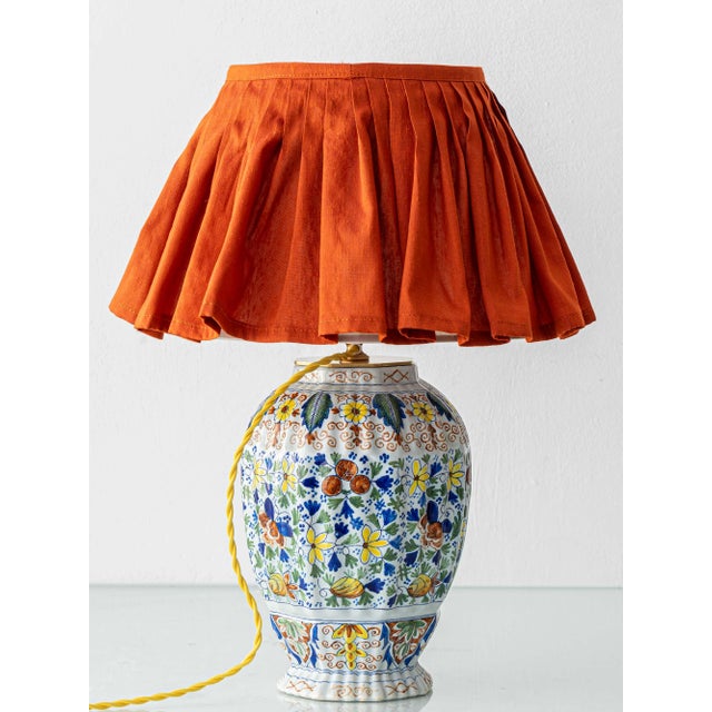 Antique Polychrome Table Lamp with Silk Lampshade, 1890s For Sale - Image 5 of 15