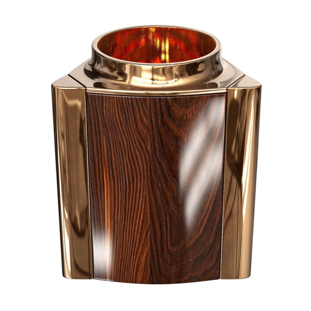 "Victoria" Ice Bucket With Bronze and Walnut, Handmade For Sale - Image 4 of 7