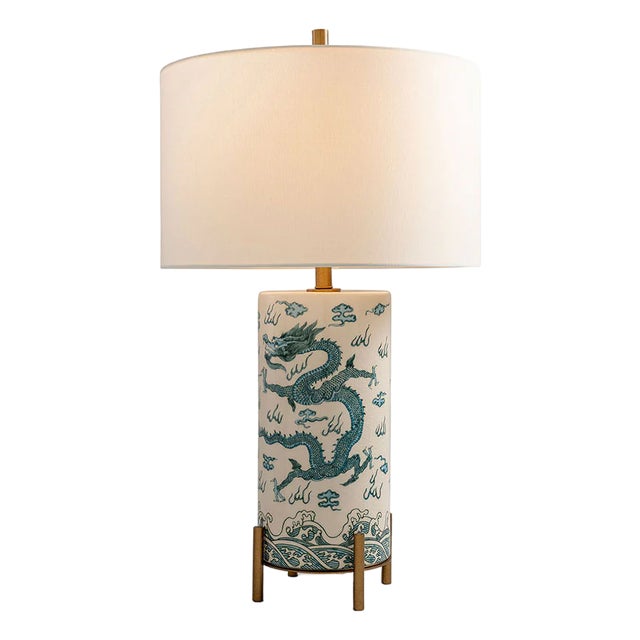 Imperial Dragon Teal Lamp For Sale