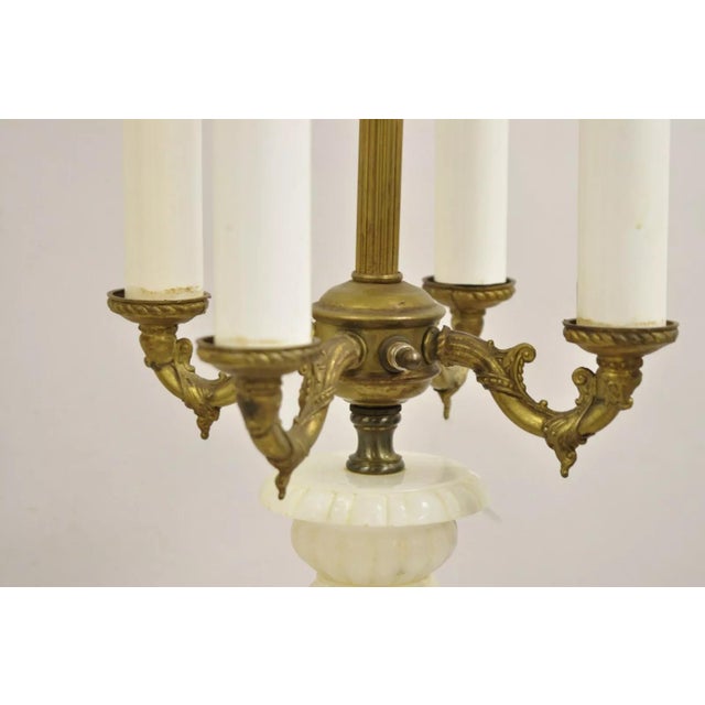 Early 20th Century Antique French Empire Style White Carved Alabaster Column Candelabra Table Lamp For Sale - Image 5 of 12