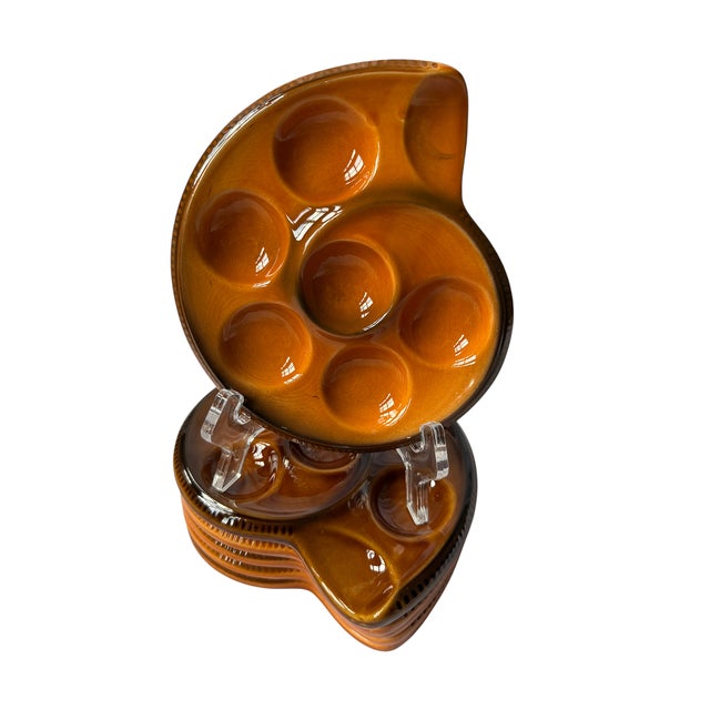 Vintage Honey Amber Majolica Escargot Plates / Dishes – Set of 6 For Sale - Image 9 of 9