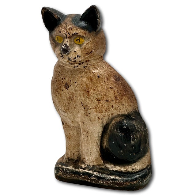 Black Very Rare Model Vintage 1930s "Wedge" Type Cast Iron Sitting Cat Doorstop by Spencer Guillford For Sale - Image 8 of 18