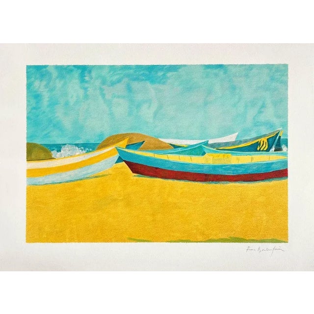 Contemporary 1990 Pierre Boncompain Les Barques en Couleurs Lithograph For Sale - Image 3 of 3