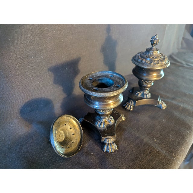 Neoclassical Pair of Bronze Incense Burners For Sale - Image 3 of 5