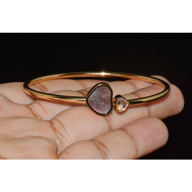 Gold Late 20th Century Chopard Happy Hearts Tahitian Mother-of-Pearl Diamond 18k Rose Gold Bangle For Sale - Image 8 of 13
