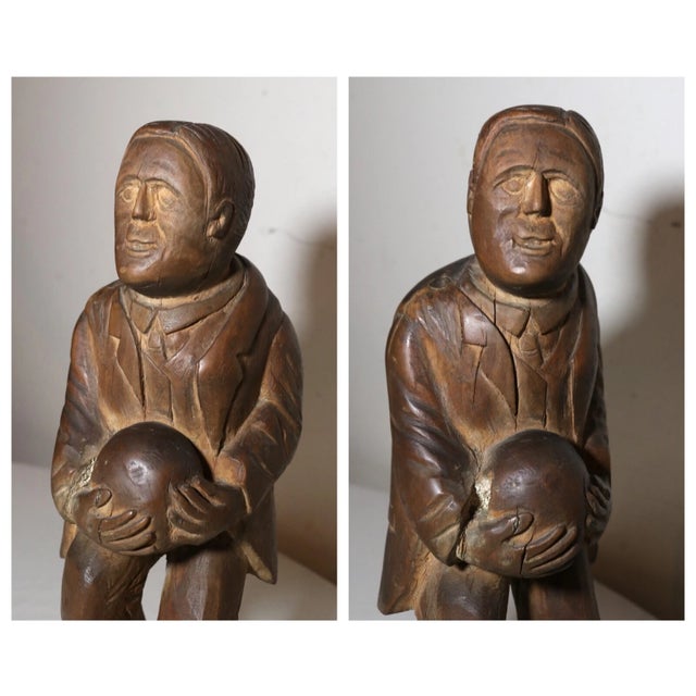 19th Century Antique 1800's Folk Art Hand Carved Wood Figural Man Sculpture Statue Figure For Sale - Image 5 of 12