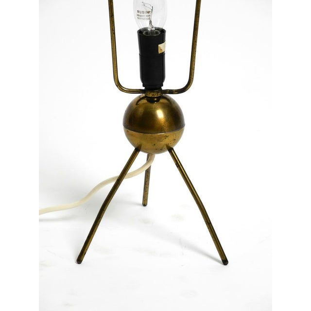 Mid-Century Modern Tripod Brass Table Lamp with Wrapped Nylon Strip Lampshade, 1950s For Sale - Image 11 of 18