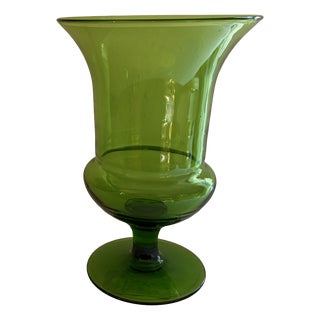Mid-Century Modern Italian Green Art Glass Medici Pedestal Vase from Empoli, 1960s For Sale
