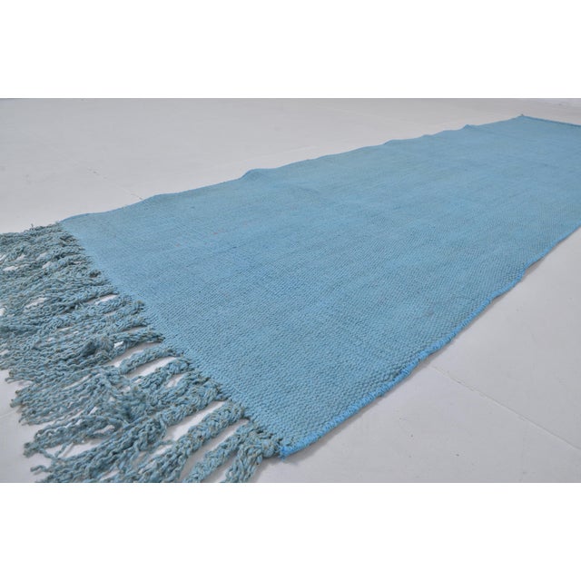 Blue Blue Vintage Hemp Kilim Runner For Sale - Image 8 of 10