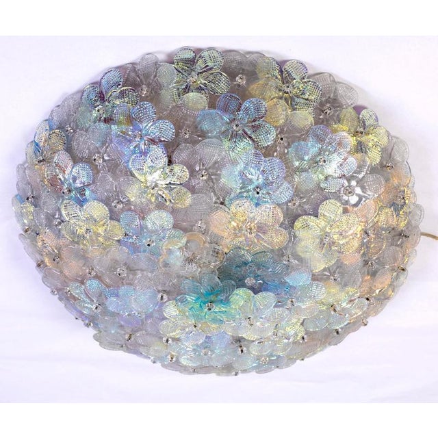 Multicolor Iridescent Murano Glass Flowers Basket Ceiling Lights by Barovier, 1950 For Sale - Image 3 of 9