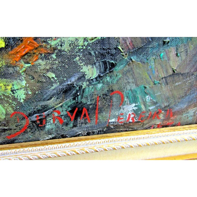 Traditional Vintage Durval Pereira Oil Painting Village Church Scene Brazil 47.5 X 23 Signed For Sale - Image 3 of 11